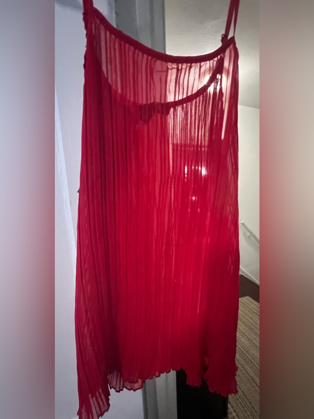 Red Pleated  blouse Lightweight Flowing Silhouette